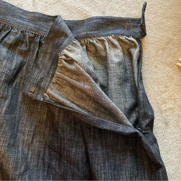 Marks & Spencer Black Denim Midi Skirt | Gathered Waist | Cotton & Linen Blend - Picture 6 of 10